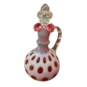 Fenton Glass - Cranberry Opalescent Coin Dot -‎ Glass Decanter - 8¾ inches